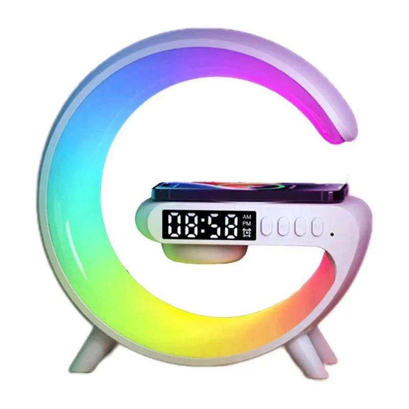 ساعت رومیزی هوشمند G63 Intelligent | اسپیکر بلوتوث، شارژر بی‌سیم، چراغ خواب RGB و ساعت دیجیتال